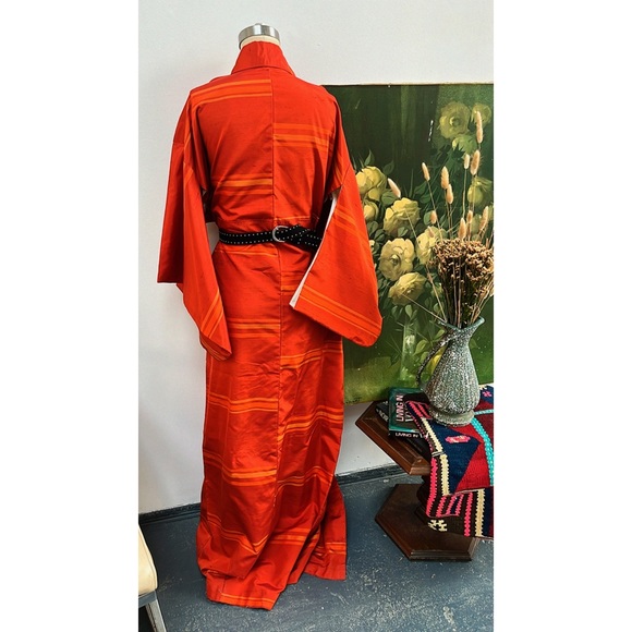 Vintage Silk kimono orange horizontal stripes - Picture 10 of 11